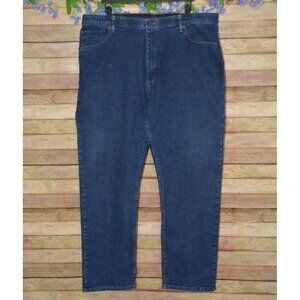 Wrangler Men's Dark Blue Straight Leg Denim Jeans Size 42 X 32 Stretch Work Wear